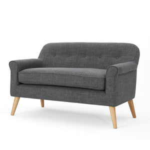 English Elm Love Seat with Button Tufted Back Rolled Arms Tapered Legs Mid-century Modern Style N771P202672D