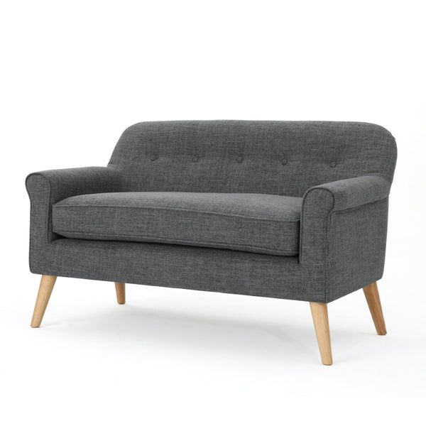 English Elm Love Seat with Button Tufted Back Rolled Arms Tapered Legs Mid-century Modern Style N771P202672D