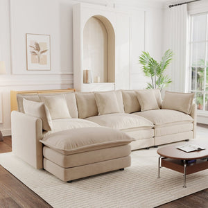 English Elm Free Modular Chenille Sectional Sofa with Reversible Ottoman for Spacious Living Rooms W714S00902