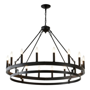 English Elm 39 Inch Matte Black Wagon Wheel Chandelier 16 Candelabra Lights Farmhouse Dining W5008P392763