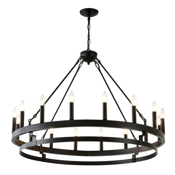 English Elm 39 Inch Matte Black Wagon Wheel Chandelier 16 Candelabra Lights Farmhouse Dining W5008P392763
