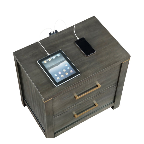 English Elm Herndon Grey 2-Drawer Nightstand with USB Port, Brass Accents & Wood Grain Finish for Modern Bedrooms B062P299925