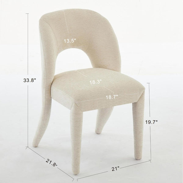 English Elm Beige Chenille Dining Chair Set of 2 with Sculptural Open Back and Iron Frame W3615P500490