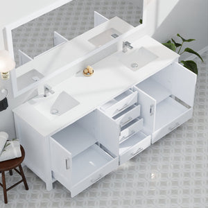 English Elm White Double Bath Vanity 84 in W x 22 in D with White Quartz Top, Solid Wood, Soft-Close Drawers and Ample Storage B2731P258968