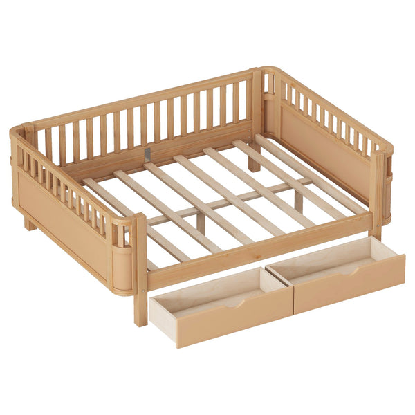 English Elm Full Solid Wood Kids Platform Bed with Guardrail, Low-Profile Durable Pine & MDF, 350LB Capacity Natural 69.69 L x 18.5 W x 8.66 H W2593P331687