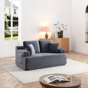 English Elm Boneless Floor Sofa Corduroy Upholstered 5 Seat Low Profile with Cup Holders for Living Room Grey W1117S00436