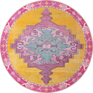 Unique Loom Timeless Thomas Machine Made Medallion Rug Yellow, Green/Ivory/Violet/Orange 7' 7" x 7' 9"