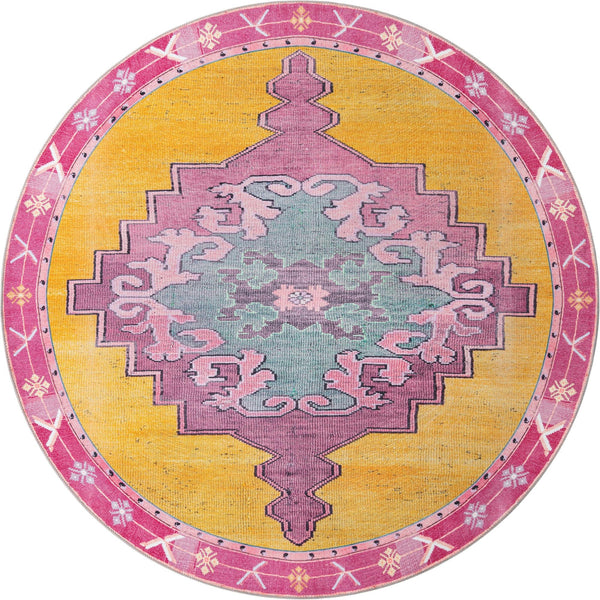 Unique Loom Timeless Thomas Machine Made Medallion Rug Yellow, Green/Ivory/Violet/Orange 7' 7" x 7' 9"