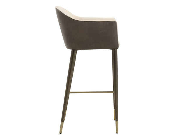 Sunpan KYLIN Barrel-Back Barstool in Dillon Cream & Bravo Ash – Stylish, Comfortable Seating for Any Space 112245