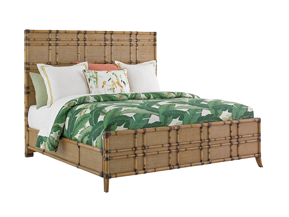 Lexington Coco Bay California King Panel Bed with Bamboo Carving and Raffia Coastal Resort Style 558-135C