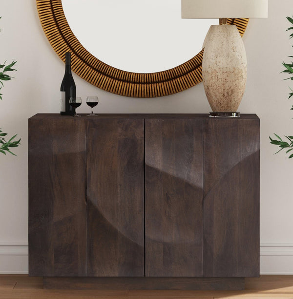 Basset Mirror Reverie Accent Cabinet - Contemporary Mango Wood Storage With Unique Carvings For Timeless Style Brown Wood 5581-lr-508