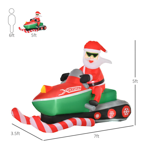 English Elm Homcom 7Ft Inflatable Santa Claus On Snowmobile - Led Lighted Outdoor Christmas Decor For Yards W2225P249955