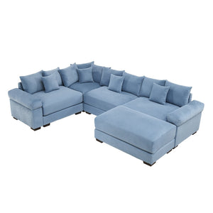 English Elm Oversized Modular Sectional Couch With Movable Ottoman - Luxurious Blue Corduroy, Ergonomic Comfort W714S01359-GIGA