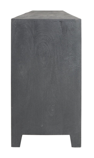 Homeroots 86" Dark Gray Carved Floral Distressed Solid Wood Tv Stand With Enclosed Storage & Cable Management  Solid Wood 558159