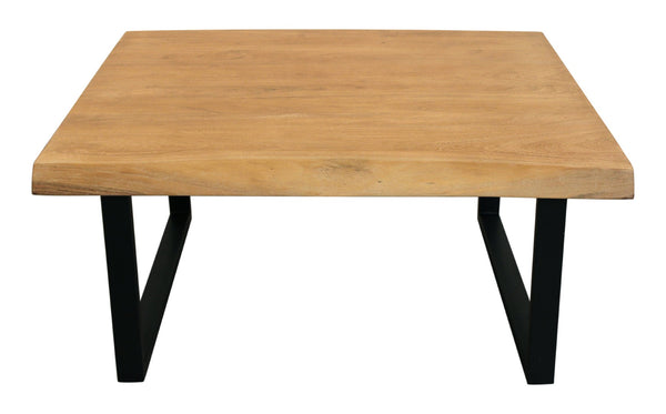 HomeRoots 39" Rustic Square Distressed Coffee Table with Solid Wood Top & Black Iron Base for Modern Spaces 558160