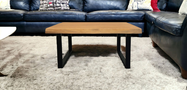 HomeRoots 39" Rustic Square Distressed Coffee Table with Solid Wood Top & Black Iron Base for Modern Spaces 558160