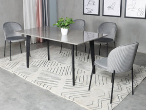 HomeRoots 63" Gray Stone and Metal Dining Table - Modern Centerpiece Seats 6, Durable Design for Dining Rooms 558161