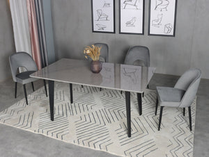 HomeRoots 63" Gray Stone and Metal Dining Table - Modern Centerpiece Seats 6, Durable Design for Dining Rooms 558161