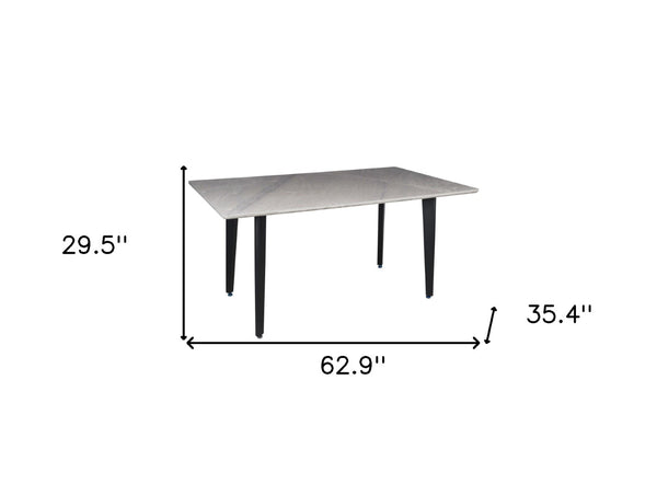 HomeRoots 63" Gray Stone and Metal Dining Table - Modern Centerpiece Seats 6, Durable Design for Dining Rooms 558161