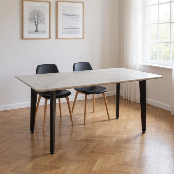 HomeRoots 63" Gray Stone and Metal Dining Table - Modern Centerpiece Seats 6, Durable Design for Dining Rooms 558161
