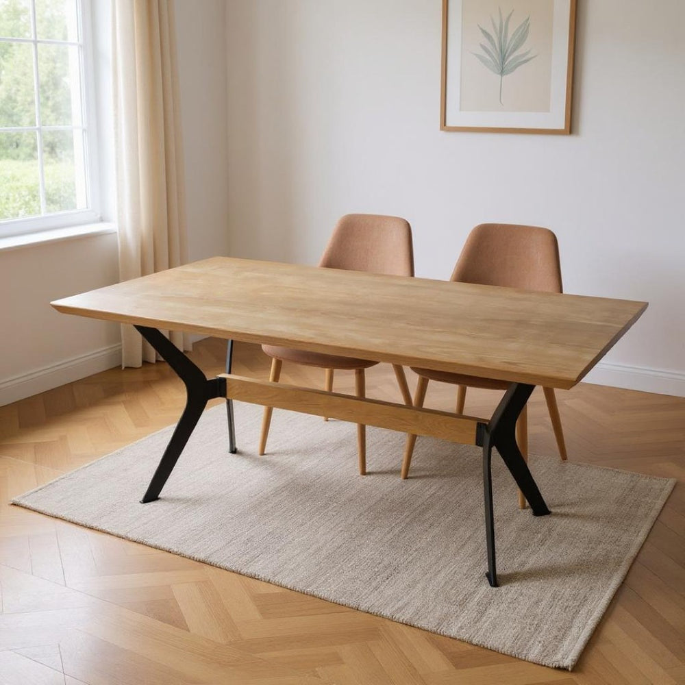HomeRoots 79" Brown and Red Trestle Base Dining Table - Modern Industrial Design for 6, Perfect for Any Space! 558162