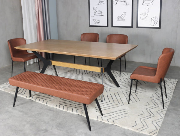 HomeRoots 79" Brown and Red Trestle Base Dining Table - Modern Industrial Design for 6, Perfect for Any Space! 558162