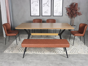 HomeRoots 79" Brown and Red Trestle Base Dining Table - Modern Industrial Design for 6, Perfect for Any Space! 558162