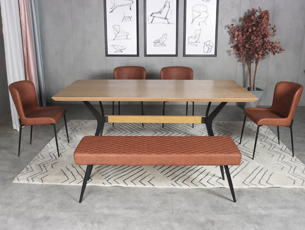 HomeRoots 79" Brown and Red Trestle Base Dining Table - Modern Industrial Design for 6, Perfect for Any Space! 558162