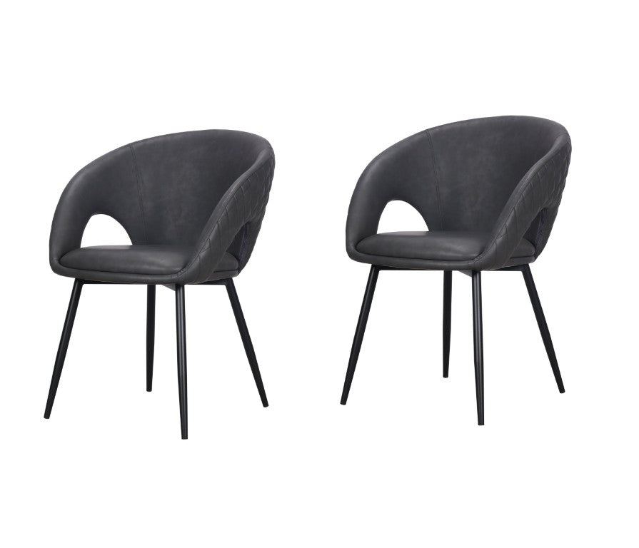 HomeRoots Set of Four Tufted Faux Leather Arm Chairs with Open Back Wood Frame for Dining 558167