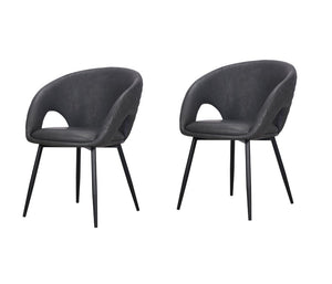 HomeRoots Set of Four Tufted Faux Leather Arm Chairs with Open Back Wood Frame for Dining 558167