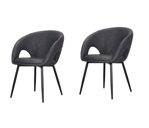 HomeRoots Set of Four Tufted Faux Leather Arm Chairs with Open Back Wood Frame for Dining 558167