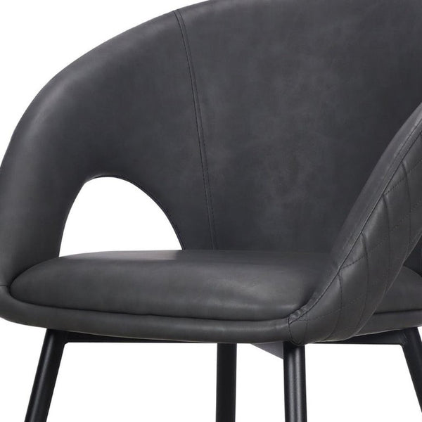 Set of Four Tufted Faux Leather Arm Chairs with Open Back Wood Frame for Dining