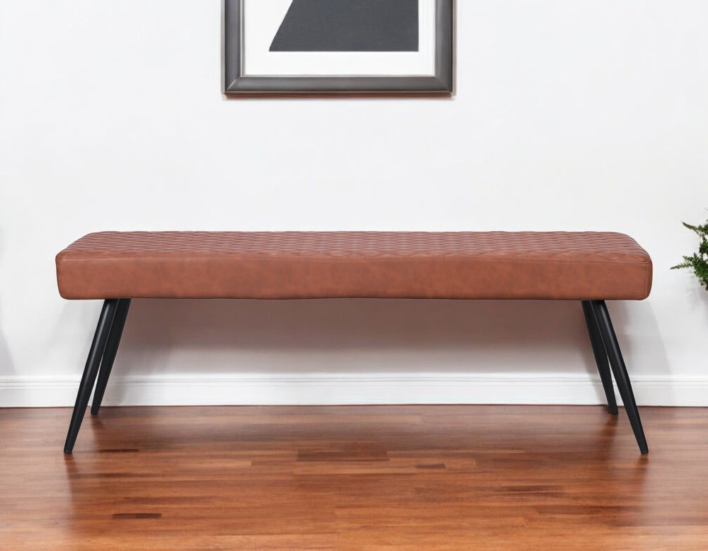 Homeroots 54" Stylish Brown & Black Faux Leather Dining Bench With Metal Frame - Ideal For Modern Spaces   558170