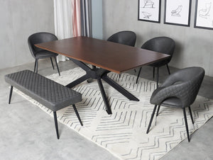 Homeroots 54" Dark Gray Tufted Faux Leather Dining Bench With Stylish Black Metal Base For Modern Spaces   558171