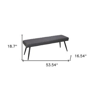Homeroots 54" Dark Gray Tufted Faux Leather Dining Bench With Stylish Black Metal Base For Modern Spaces   558171