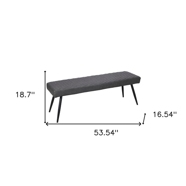 Homeroots 54" Dark Gray Tufted Faux Leather Dining Bench With Stylish Black Metal Base For Modern Spaces   558171