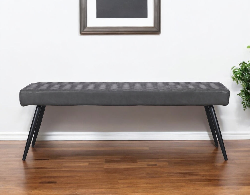 Homeroots 54" Dark Gray Tufted Faux Leather Dining Bench With Stylish Black Metal Base For Modern Spaces   558171