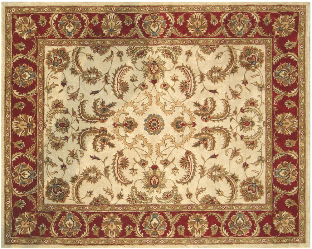 Homeroots 8' X 11' Ivory And Red Oriental Hand Tufted Non Skid Area Rug  Wool Blend 558172