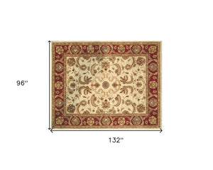 Homeroots 8' X 11' Ivory And Red Oriental Hand Tufted Non Skid Area Rug  Wool Blend 558172