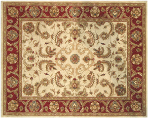 Homeroots 8' X 11' Ivory And Red Oriental Hand Tufted Non Skid Area Rug  Wool Blend 558172