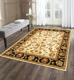 Homeroots 5' X 8' Ivory And Black Oriental Hand Tufted Non Skid Area Rug  Wool 558173