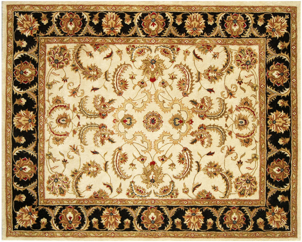 Homeroots 5' X 8' Ivory And Black Oriental Hand Tufted Non Skid Area Rug  Wool 558173