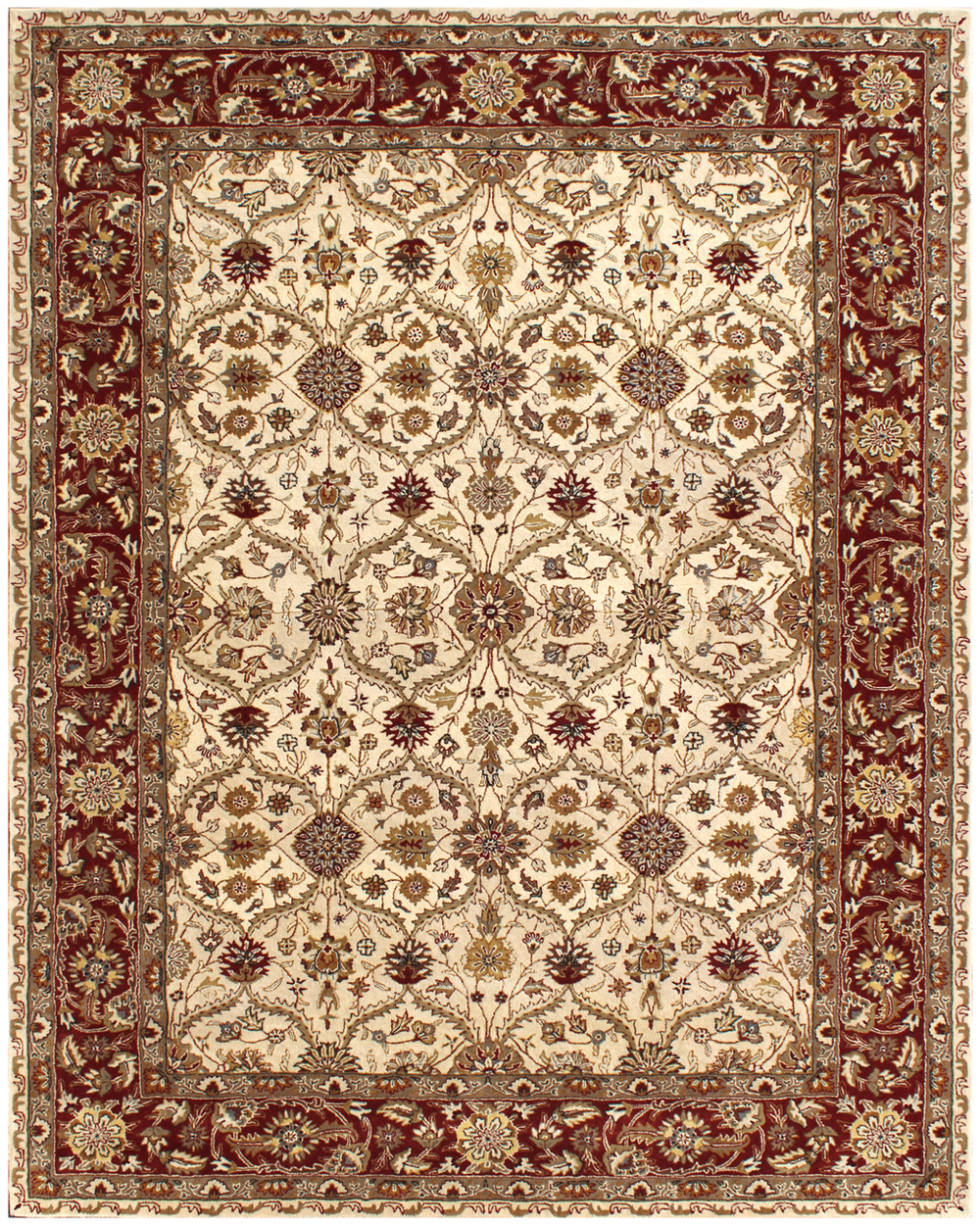 Homeroots 5' X 8' Ivory And Red Oriental Hand Tufted Non Skid Area Rug  Wool 558174