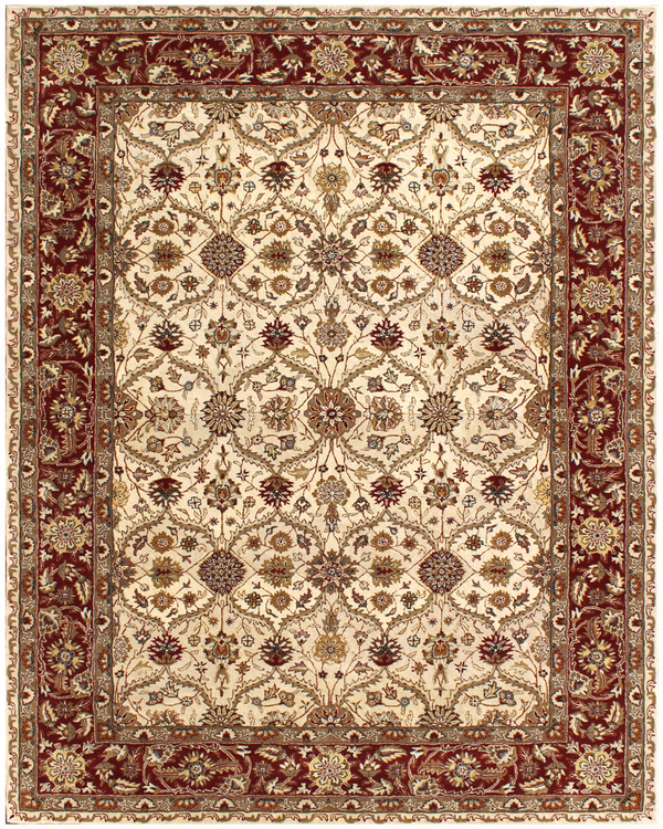 Homeroots 5' X 8' Ivory And Red Oriental Hand Tufted Non Skid Area Rug  Wool 558174