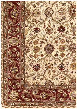 Homeroots 5' X 8' Ivory And Red Oriental Hand Tufted Non Skid Area Rug  Wool 558174