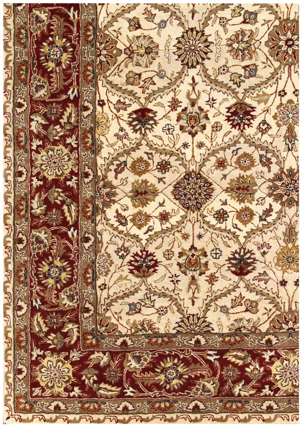 Homeroots 5' X 8' Ivory And Red Oriental Hand Tufted Non Skid Area Rug  Wool 558174