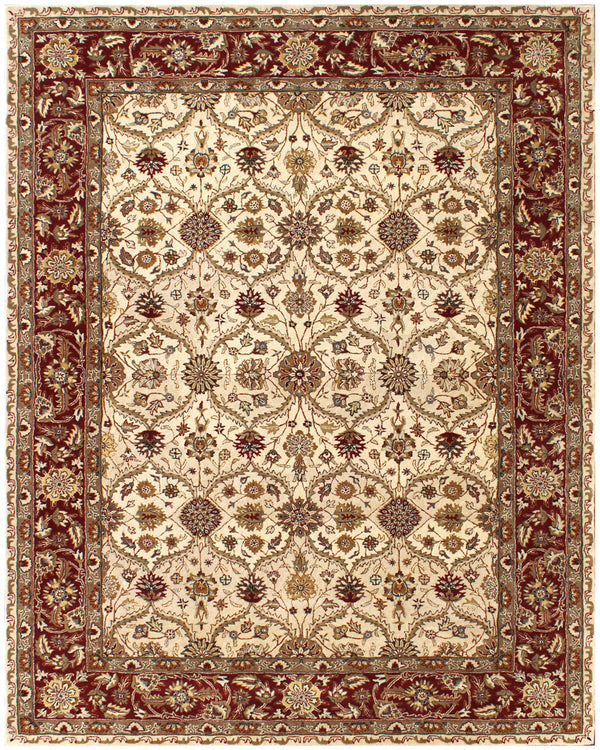 Homeroots 5' X 8' Ivory And Red Oriental Hand Tufted Non Skid Area Rug  Wool 558174