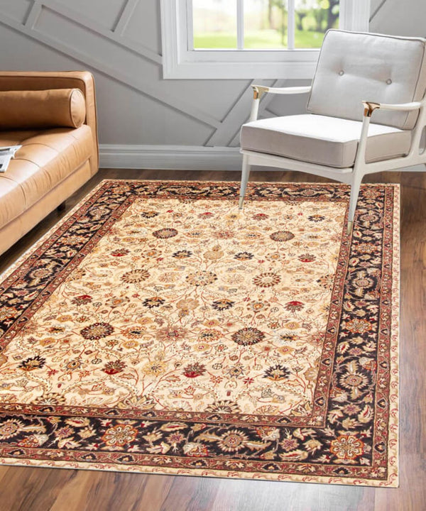 Homeroots 5' X 8' Ivory And Black Oriental Hand Tufted Non Skid Area Rug  Wool Blend 558175