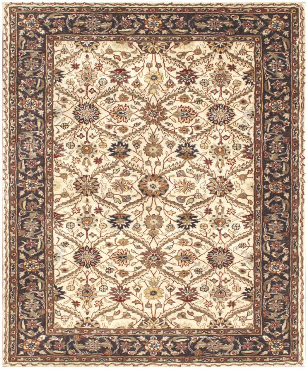 Homeroots 5' X 8' Ivory And Black Oriental Hand Tufted Non Skid Area Rug  Wool Blend 558175