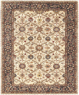 Homeroots 5' X 8' Ivory And Black Oriental Hand Tufted Non Skid Area Rug  Wool Blend 558175
